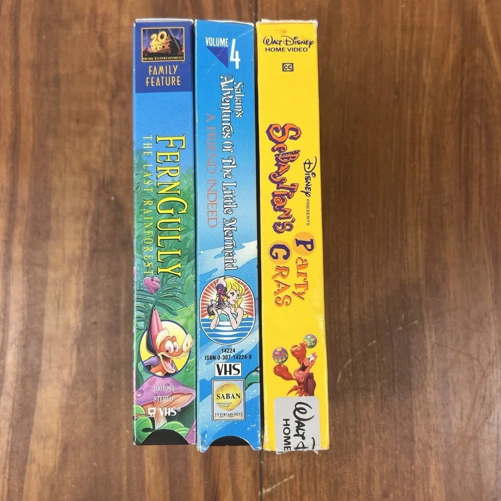 FernGully Little Mermaid Sebastian's Party Gras VHS Lot Disney Saban 3 Tape